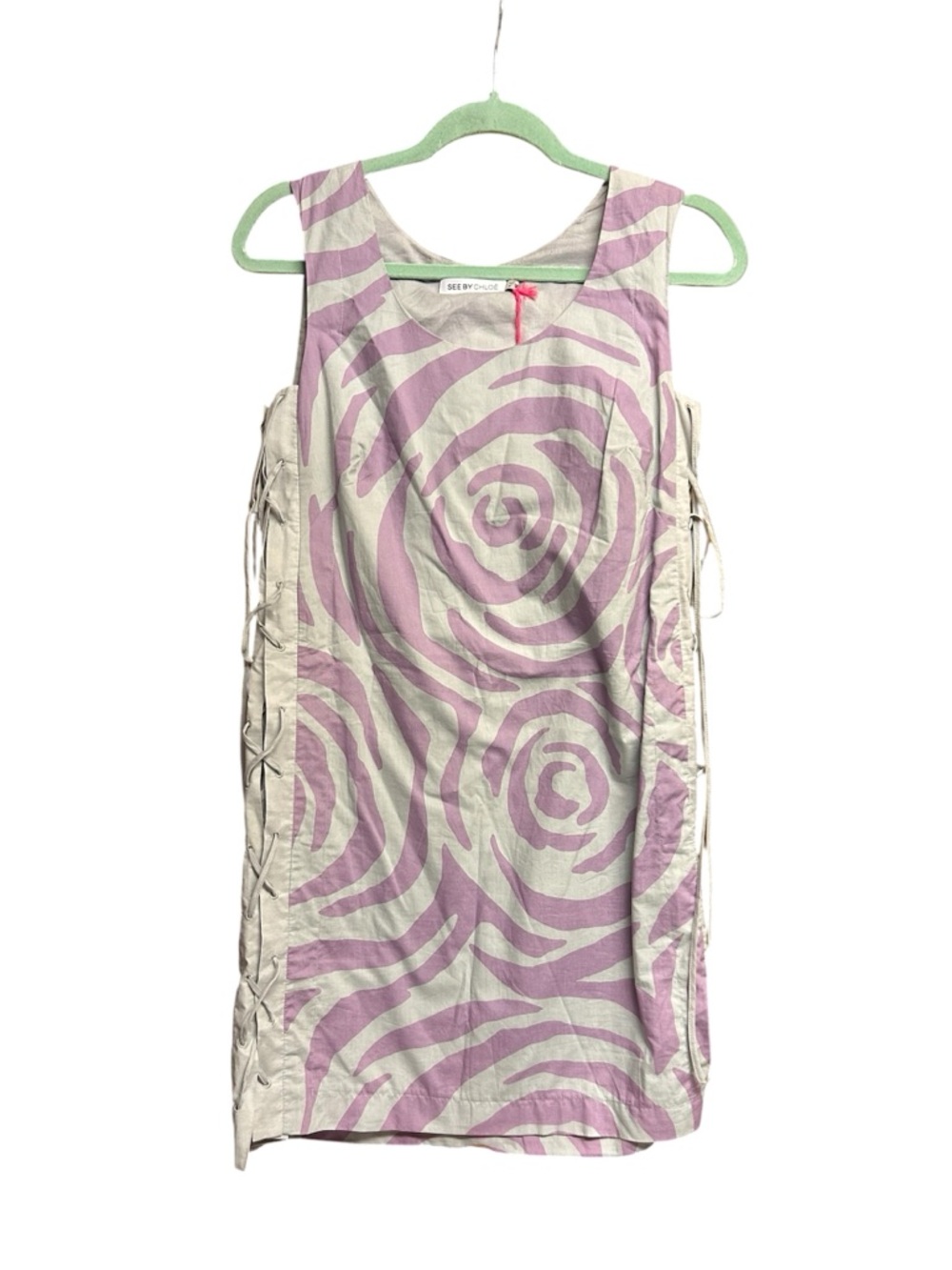See by Chloé Sleeveless Swirl Print Shift Dress Lilac & Grey with Tie Up Sides